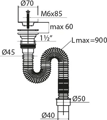 Сифон гофрированный для мойки VIRPlast Элит 30980631 Сифон гофрированный для мойки VIRPlast Элит 30980631