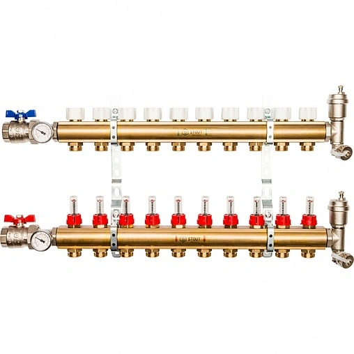 Группа коллекторная с расходомерами 10 отводов 1&quot;в/в x ¾&quot;ек Stout SMB 0473 000010