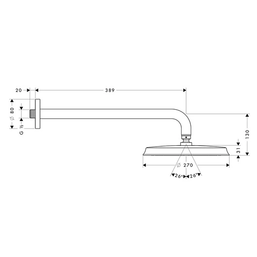 Лейка верхнего душа с настенным креплением Hansgrohe Raindance Classic Air 270 1jet хром/золото 27424090