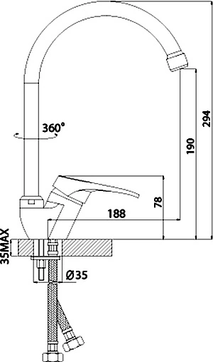 Смеситель для кухни Rossinka хром B35-23 Смеситель для кухни Rossinka хром B35-23