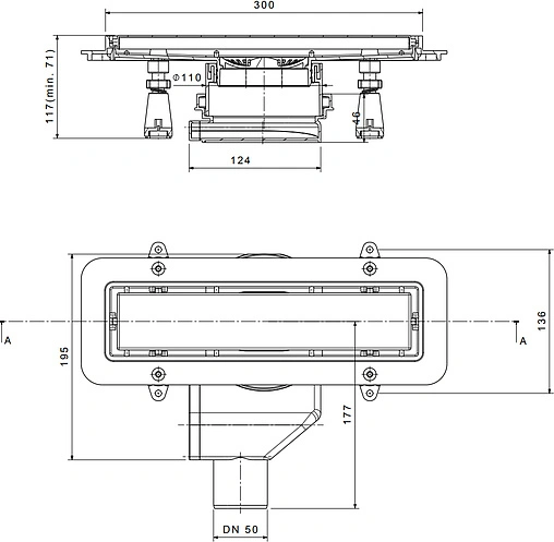 Лоток душевой Set 300мм h=52мм 0.8л/сек Pestan Confluo Premium Black Glass Line 300 13000290