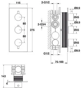 Термостат для 3 потребителей WHITECROSS Y chrome хром Y1238CR, 2