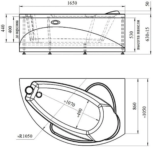 Ванна акриловая Radomir Варна 165х105 R 2-01-0-2-1-234