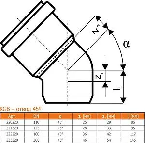 Отвод наружный D=160мм Угол 45° Ostendorf KGB 222220 Отвод наружный D=160мм Угол 45° Ostendorf KGB 222220, 2