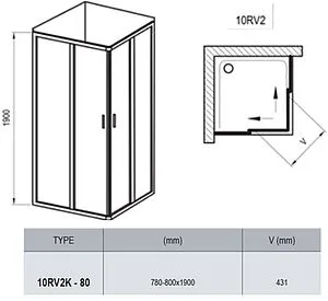 Душевая дверь 800мм прозрачное стекло Ravak 10° 10RV2K-80 1ZJ40C00Z1, 2