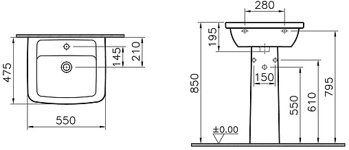Раковина с пьедесталом VitrA Form 300 белый 9602B003-7650 Раковина с пьедесталом VitrA Form 300 белый 9602B003-7650