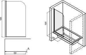 Шторка на ванну 650мм прозрачное стекло Loranto 65 CS-702, 2