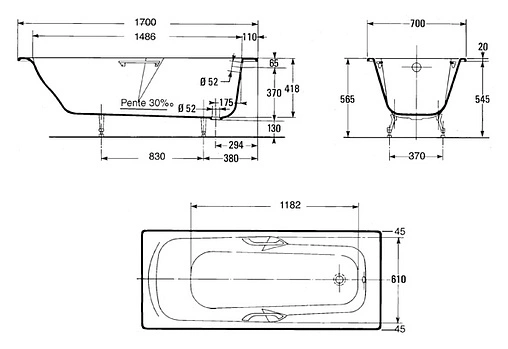 Ванна чугунная Jacob Delafon Prelude 170x70 E2924-00