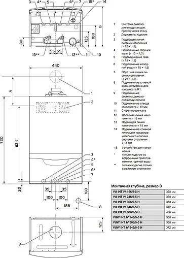 Настенный конденсационный газовый котел двухконтурный турбированный 34кВт Vaillant ecoTEC plus VUW INT IV 346/5-5 H 0010021967