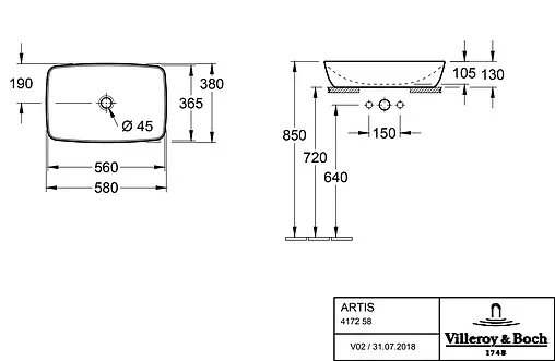 Раковина Villeroy&amp;Boch Artis 58 белый 41725801