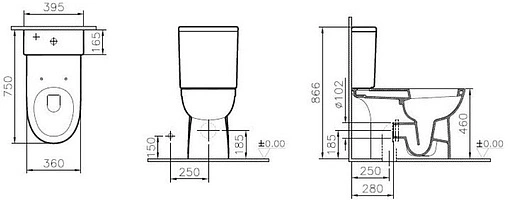 Унитаз-компакт VitrA Conforma Open-Back белый 5816B003-0087+5422B003-5450