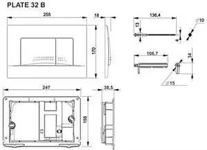 Клавиша смыва для унитаза Roca Active 32B 8901130B6 черный матовый Клавиша смыва для унитаза Roca Active 32B 8901130B6 черный матовый, 2