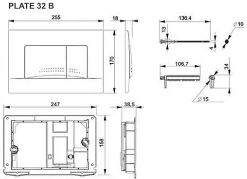 Клавиша смыва для унитаза Roca Active 32B 8901130B6 черный матовый