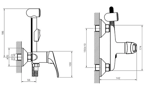 Гигиенический душ со смесителем Rossinka хром B35-52