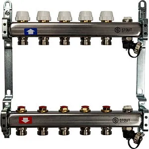 Группа коллекторная без расходомеров 8 отводов 1&quot;в/в x ¾&quot;ек Stout SMS-0932-000008, 1