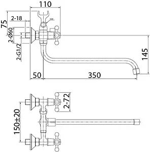 Смеситель для ванны с длинным изливом Milardo Duplex хром DUPSB02M10 Смеситель для ванны с длинным изливом Milardo Duplex хром DUPSB02M10, 2
