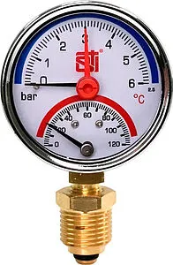 Термоманометр радиальный STI 63мм 6 бар 120°С ½&quot; ТМР63-12-06УП, 1