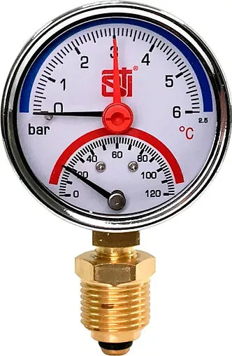 Термоманометр радиальный STI 63мм 6 бар 120°С ½&quot; ТМР63-12-06УП