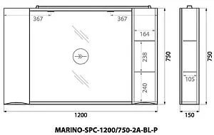 Шкаф-зеркало BelBagno FLY-MARINO 120 Bianco Lucido MARINO-SPC-1200/750-2A-BL-P, 2
