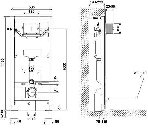 Инсталляция для подвесного унитаза Set 3 в 1 Lemark Peneda Expert + Bit 9812111 с кнопкой хром глянцевый