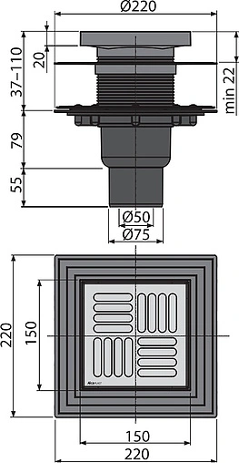 Трап вертикальный Set AlcaPlast 150x150мм APV4444 Трап вертикальный Set AlcaPlast 150x150мм APV4444
