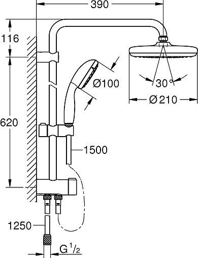 Душевая система без смесителя Grohe Tempesta New 210 хром 26381001