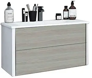 Тумба-умывальник подвесная Aquaton Брук 100 (2 ящика) дуб латте/белый, 1