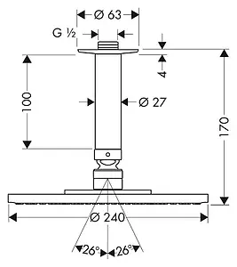 Лейка верхнего душа с потолочным креплением Hansgrohe Raindance S 240 1jet хром 27477000 Лейка верхнего душа с потолочным креплением Hansgrohe Raindance S 240 1jet хром 27477000, 2