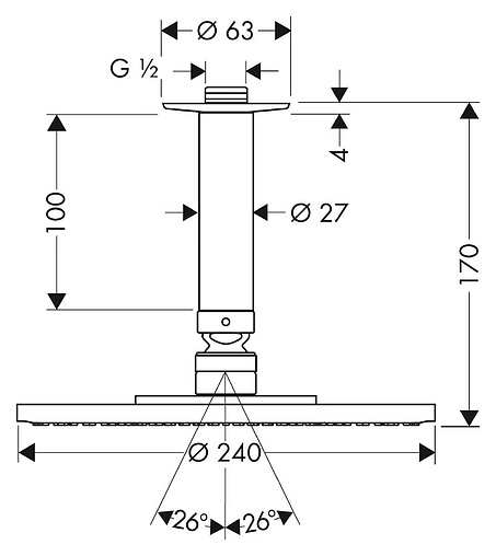 Лейка верхнего душа с потолочным креплением Hansgrohe Raindance S 240 1jet хром 27477000
