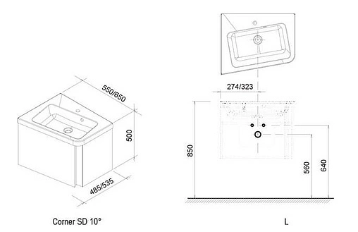 Тумба под умывальник подвесная Ravak 10° SD 55 L серый/белый X000000740