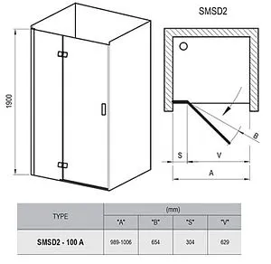 Дверь в нишу 1000мм прозрачное стекло Ravak Smartline SMSD2-100 A-L 0SLAAA00Z1, 2