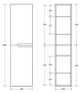 Шкаф-пенал подвесной Cezares DUET 40 Grafito DUET-1500-2A-SC-GR-P, 2