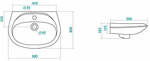 Раковина Santek Бриз 50 белый 1WH110451 Раковина Santek Бриз 50 белый 1WH110451, 2