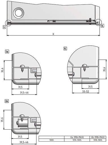 Дверь в нишу 1000мм прозрачное стекло Roltechnik Lega Line LLD2/1000 556-1000000-00-02