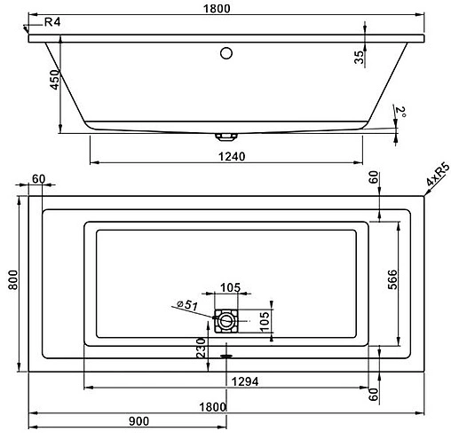 Ванна акриловая Vagnerplast Cavallo 180x80 VPBA180CAV2X-04