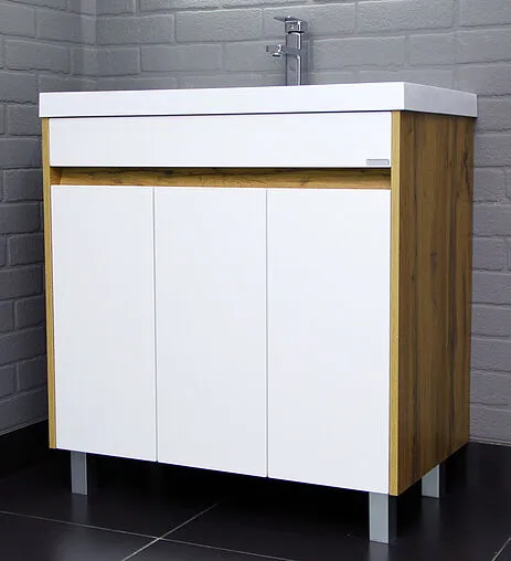 Тумба-умывальник напольный Домино Karlo 80 белый/дуб вотан DK5304T+4627173210188