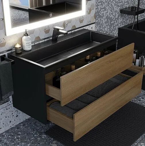 Тумба под умывальник подвесная Uperwood Barsa 100 дуб сонома/чёрный матовый 293020540 Тумба под умывальник подвесная Uperwood Barsa 100 дуб сонома/чёрный матовый 293020540