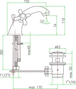 Смеситель для раковины Fiore Margot бронза 26ZZ0622 Смеситель для раковины Fiore Margot бронза 26ZZ0622, 2