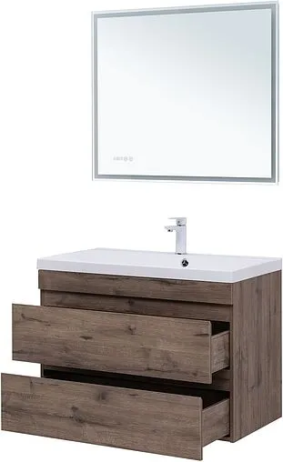 Тумба-умывальник подвесная Aquanet Нота New 90 дуб веллингтон/табак 00334193+00284114