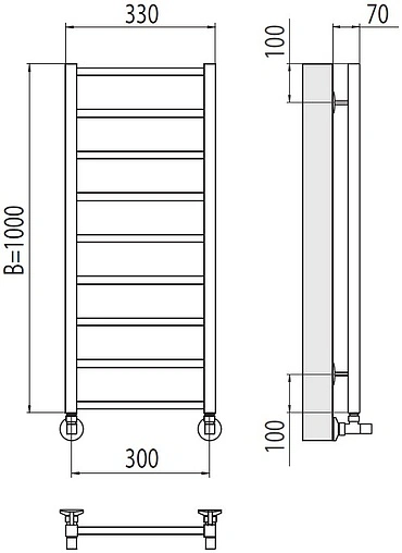 Полотенцесушитель водяной лесенка Terminus Контур П9 300х1000 полированная сталь 4670078529664