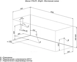 Ванна акриловая Aquanet Bright 170x70 00267791 Ванна акриловая Aquanet Bright 170x70 00267791, 3