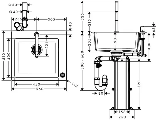 Мойка кухонная с встроенным смесителем Hansgrohe C51-F450-06 56x51 черный 43217000