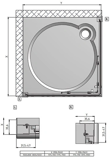 Душевое ограждение 1000x800мм прозрачное/матовое стекло Roltechnik Lega Line LLS2/1000 554-1008000-00-21