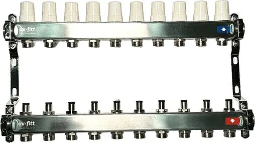 Группа коллекторная без расходомеров 10 отводов 1&quot;в/в x ¾&quot;ек Uni-fitt OPTIMAL 451B4310.RU