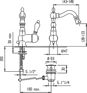 Смеситель для биде Cezares Venezia бронза VENEZIA-BSM2-02-Bi Смеситель для биде Cezares Venezia бронза VENEZIA-BSM2-02-Bi, 3