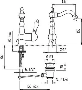 Смеситель для раковины Cezares Venezia бронза/белый VENEZIA-LSM2-02-Bi Смеситель для раковины Cezares Venezia бронза/белый VENEZIA-LSM2-02-Bi, 2