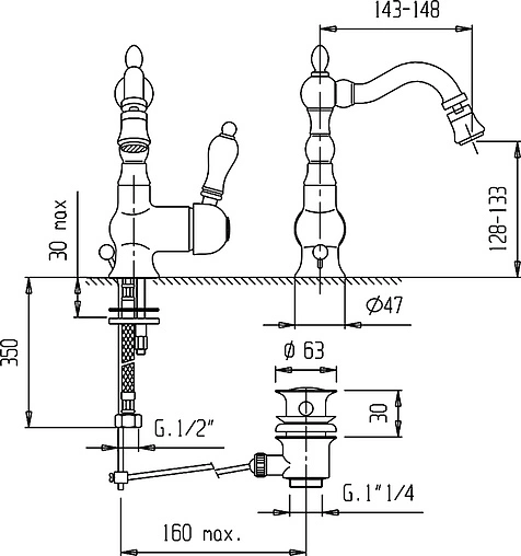 Смеситель для биде Cezares Venezia бронза VENEZIA-BSM2-02-Bi