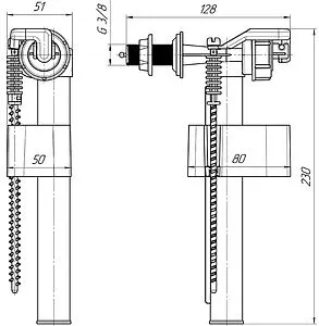 Заливной клапан для бачка ⅜" пластик боковой Ани Пласт Эконом WC5070 Заливной клапан для бачка ⅜" пластик боковой Ани Пласт Эконом WC5070, 2