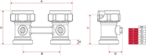 Узел нижнего подключения радиатора прямой ¾&quot;ек x ¾&quot;нг Itap 3050034