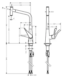 Смеситель для кухни с выдвижным изливом Hansgrohe Metris Select M71 320 1jet под сталь 14884800, 2